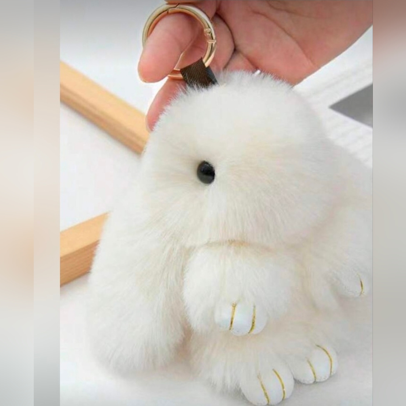 White Fluffy Bunny Keychain Bag Charm
